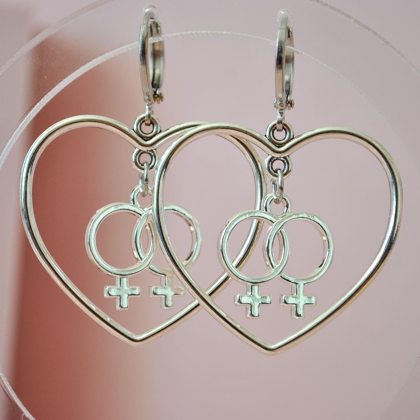 Double Venus/Female Sign in a Heart Huggie Hoop Earrings - Lxyclr Authentic