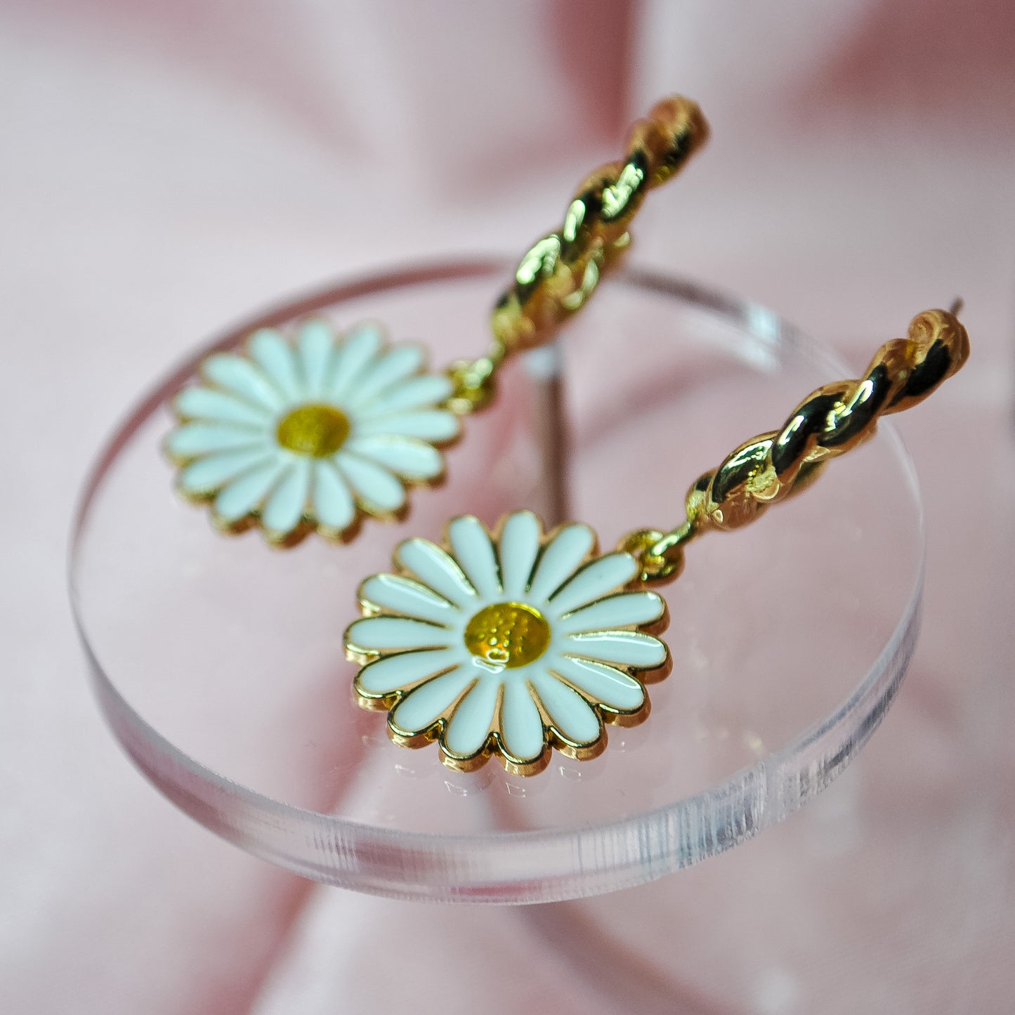 Gold and White Daisy Earrings