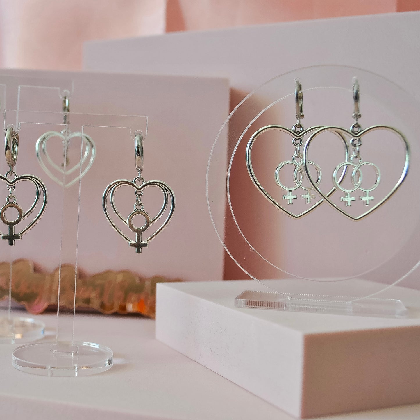 Double Venus/Female Sign in a Heart Huggie Hoop Earrings - Lxyclr Authentic