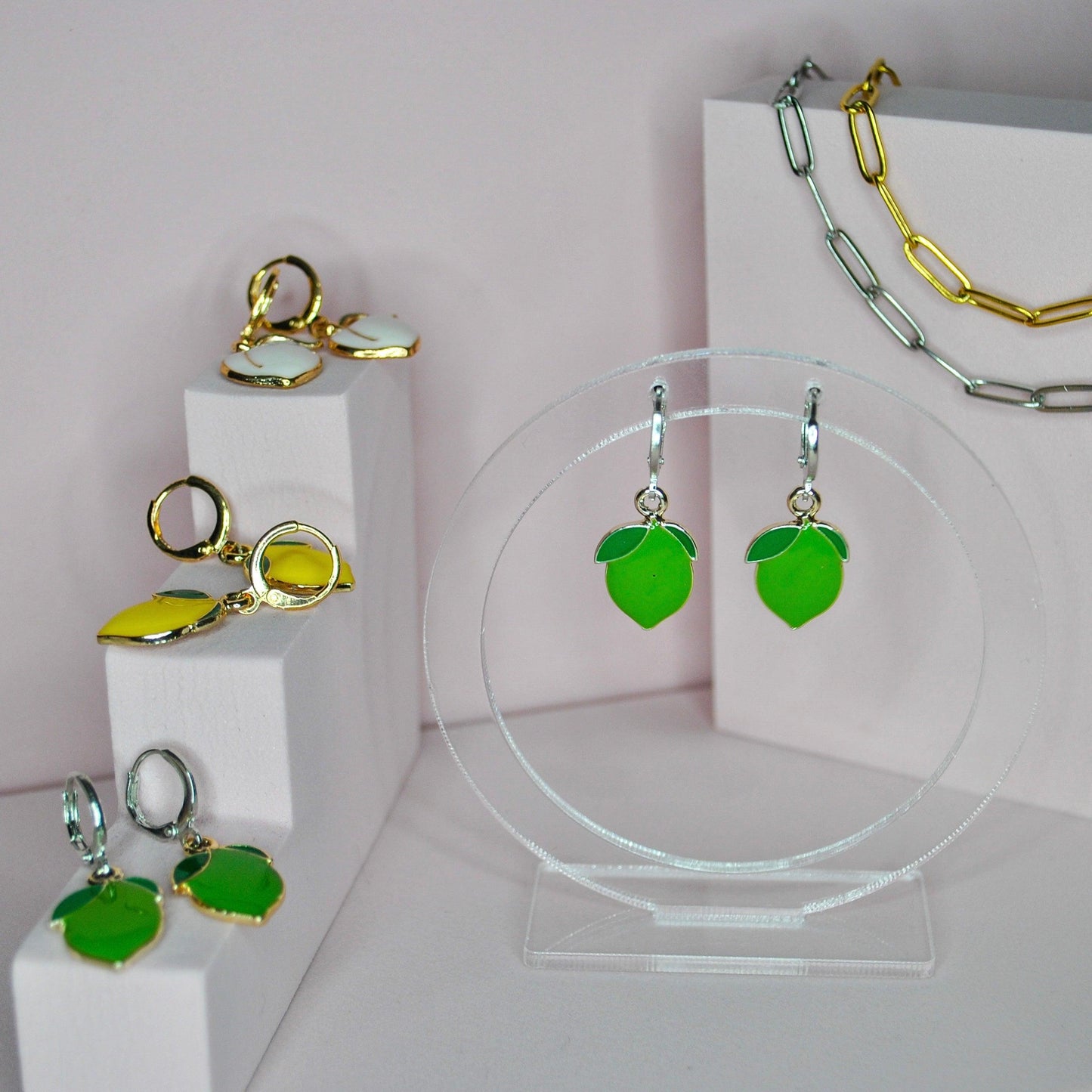 Lemon + Lime Enamel Huggie Hoop Earrings - Lxyclr Authentic