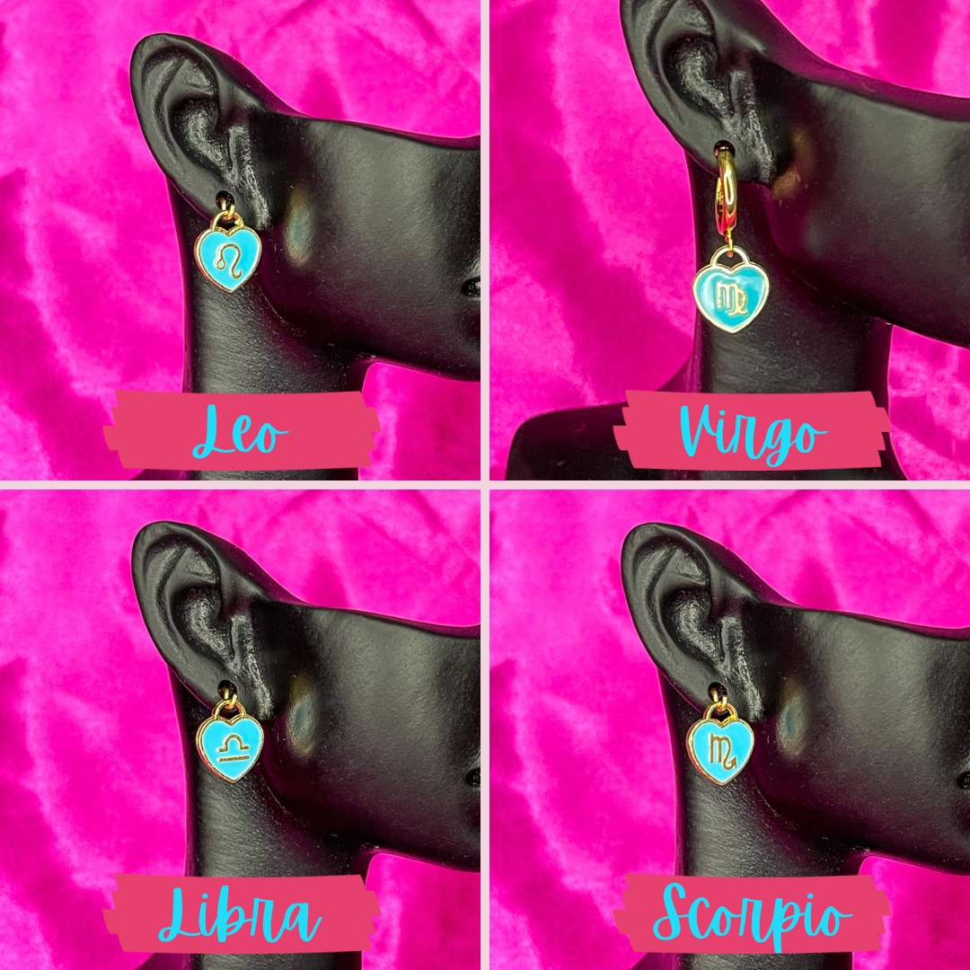 Blue Zodiac Heart Charm Earrings - Lxyclr Authentic