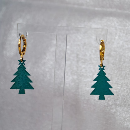 Bright Christmas Tree Huggie Hoop Earrings