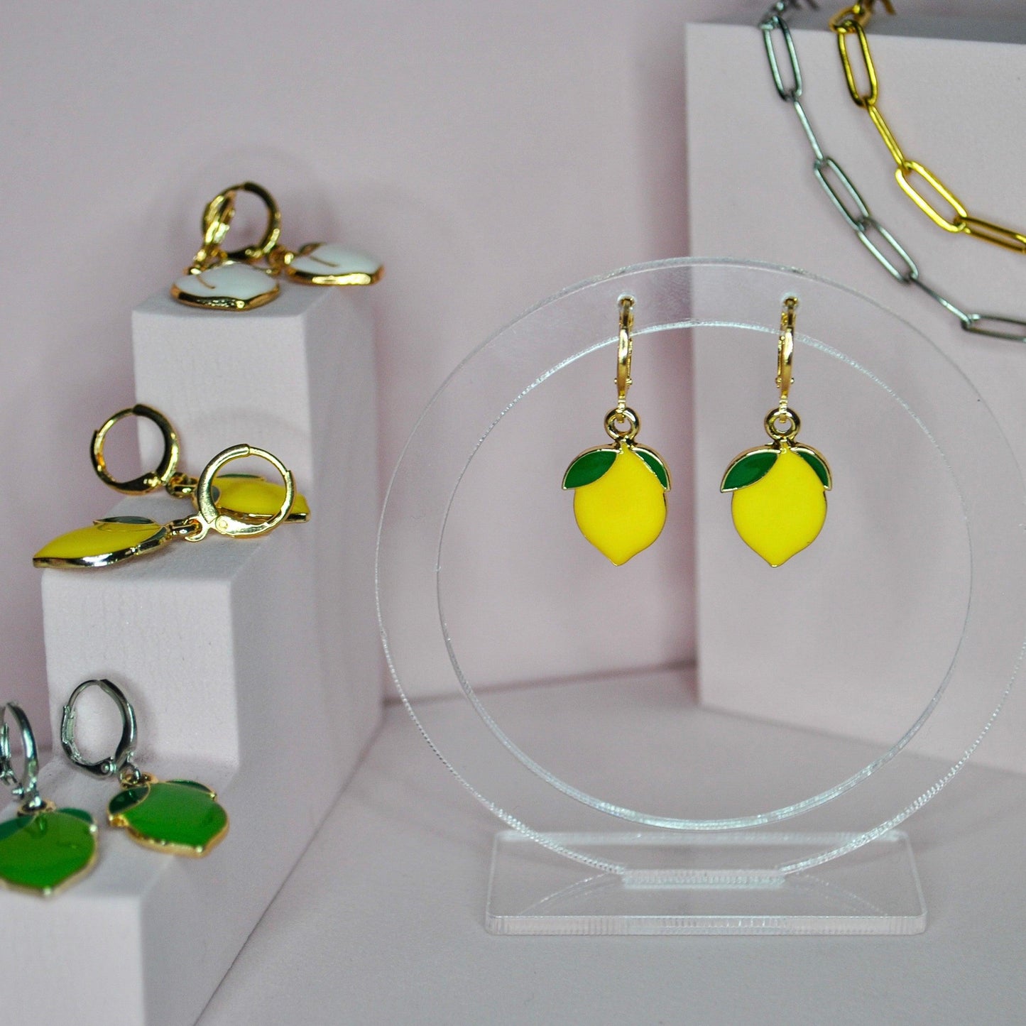 Lemon + Lime Enamel Huggie Hoop Earrings - Lxyclr Authentic